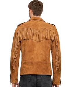 Men's Brown <b>Suede</b> Fringe <b>Leather</b> Biker <b>Jacket</b> Turn-down Collar Zipper Closure Casual Winter Breathable Windproof Nonwoven - Product Image 4