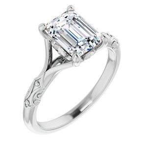 2.5CT Emerald Cut Vintage <b>Ring</b> VVS1 Moissanite Solitaire Engagement <b>Ring</b> For Her 14K Solid White Gold Wedding <b>Statement</b> <b>Ring</b> - Product Image 3