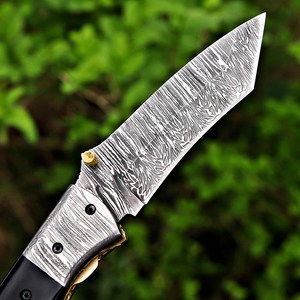 Couteau pliant artisanal en acier Damas avec verrouillage arrière, couteau de poche, couteau de chasse, couteau EDC, couteau d'extérieur, OEM, multifonctionnel, vente en gros, usine - Product Image 2