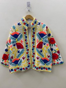 Chaqueta de Algodón con Bordado Floral Bohemio, Cuello Mandarín, Manga Larga, Talla Grande, Ropa Exterior Informal para Mujer, Primavera - Product Image 5
