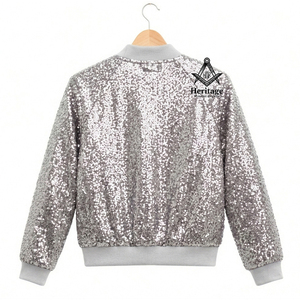 Heritage Masonic Regalia Women’s Silver <b>Sequin</b> Varsity Baseball <b>Jacket</b> Winter Casual Loose Fit Zip Up Greek Apparel - Product Image 2