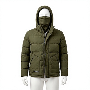 500 GSM Heavy Polyester Taslan <b>Quilted</b> Olive Hooded Puffer <b>Jacket</b> Waterproof Windproof Camouflage <b>Pattern</b> OEM ODM Quality - Product Image 1