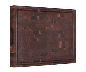 Planche à découper en bloc de boucher en bois d'acacia Outil de cuisine naturel avec poignée et rainure à jus pour hacher - Product Image 5