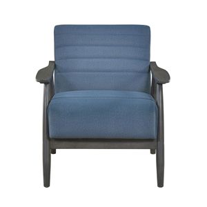 Mobili per Soggiorno in Legno Massello - Poltrona Casual Transizionale 1 Pezzo con Rivestimento in Tessuto Blu e Telaio Grigio Scuro - Product Image 5