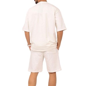 Ensemble deux pièces kaki pour hommes, t-shirt décontracté à manches courtes et short, tenue d'été en coton, streetwear, grande taille, très stylé - Product Image 4