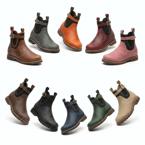 Botas de Moto de Cuero Genuino de Último Diseño, Estilo Vintage Casual con Hebilla y Correa, Duraderas para Exteriores, Antideslizantes, para Trabajo y Conducción, Impermeables y con Buen Agarre - Product Image 1