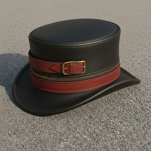 Steampunk Black & <b>Red</b> Handmade Leather <b>top</b> <b>Hat</b> with Brass Zipper Western Style Premium Quality Sports Business - Product Image 3