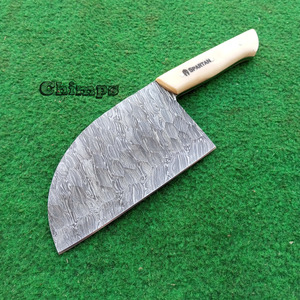 Couteau de boucher professionnel en acier Damas écologique, forgé à la main, pour viande et légumes, avec manche intégral en os de chameau - Product Image 1
