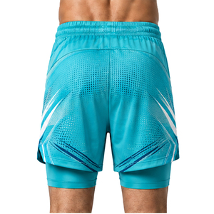 Shorts de basketball pour hommes à sublimation, motif géométrique, séchage rapide, cordon de serrage, coupe sportive, bleu - Product Image 5