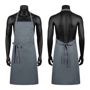 Delantal de Chef Premium de 220 GSM, Algodón y Poliéster, Gris y Negro, con Logotipo Personalizado, Correa Ajustable para el Cuello, Cintura con Cordón, Bolsillo Frontal, para Cocina - Product Image 1