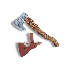 Tomahawks Vikingos Nórdicos Hechos a Mano de Grado Industrial Pasha Enterprises, de Acero con Alto Contenido de Carbono, Grabados y Tallados, con Mango de Madera - Product Image 1