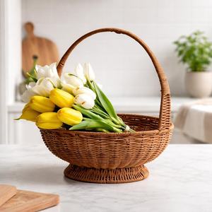 Natural Color Rattan Basket Wood Material with Modern Style Functional Design for <b>Tabletop</b> Kitchenware Home Food <b>Storage</b> - Product Image 3