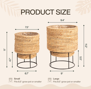 Pots de rangement au sol en jacinthe d'eau de style rétro, fabriqués au Vietnam, avec poignées, tissés à la main, écologiques - Product Image 6