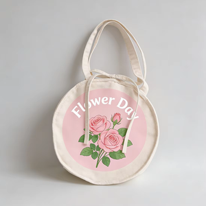 Wholesale Custom Logo Heat Transfer Printed <b>Round</b> <b>Canvas</b> Bag Reusable Eco Friendly Cotton Promotional Gift Shopping Tote Bag - Product Image 1