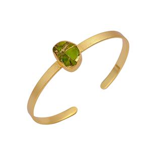 Anillo Abierto Ovalado de Latón Hecho a Mano con Jade Peridoto Mohave, Chapado en Oro, con Engaste de Bisel Moderno, Ajustable, Unisex, de Moda - Product Image 5