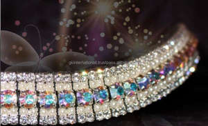 Bandas de cuero para cejas multicolor 5 filas de perlas y cristales de alta calidad hechos a mano diamantes de imitación decorativos de cuero banda para cejas de caballo - Product Image 2