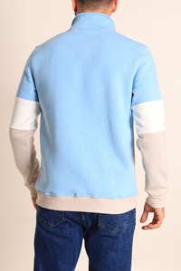 Sweat-shirt pour homme à col montant zippé, coupe droite, tricoté, color block, décontracté, pour l'automne, bleu clair et beige, manches longues - Product Image 5