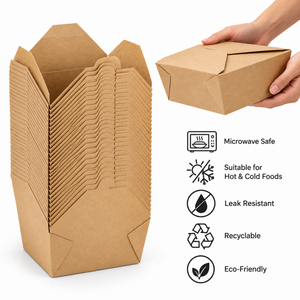 Boîtes à emporter en papier kraft personnalisées pour hamburgers, salades, pâtes, repas chauds ou froids, vente en gros OEM - Product Image 2