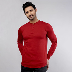 เสื้อเชิ้ตเฮนลีย์คอกลมแขนสั้นทรงเข้ารูปสีพื้นคุณภาพสูงสำหรับผู้ชาย ผ้าถักเนื้อนุ่ม 100% คอตตอน สไตล์ลำลอง - Product Image 1