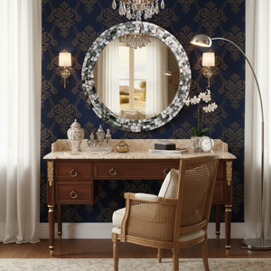 Round Decorative <b>MOP</b> Mirror 19 Inch Mother of Pearl <b>Wall</b> Mirror for Living Room Bedroom Bathroom Luxury Home Interior Accent - Product Image 3