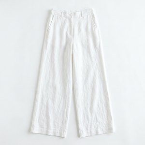 Pantalon large d'été en coton et chanvre blanc uni, coupe ample, respirant, décontracté pour femmes grandes tailles - Product Image 1