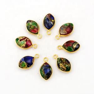 Handcrafted 8x12mm Marquise Mixed Jade Mohave Turquoise Gold Plated Bezel <b>Charm</b> Pendant <b>for</b> DIY Jewelry Necklace <b>Bracelet</b> Making - Product Image 4