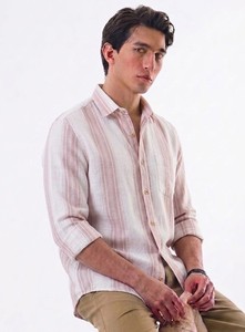 Camisa Casual a Rayas de Doble Botonadura para Hombre Enovate Logan, Manga Larga, Cuello Camisero, Transpirable, Tejido de Lino/Algodón, ODM, Verano - Product Image 2