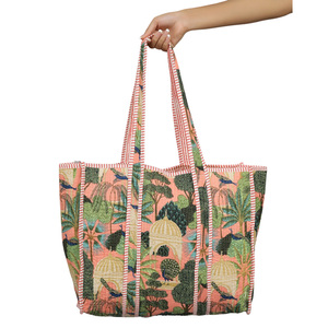 Bolsa de Compras Reutilizable de Gran Capacidad, Ecológica, con Etiqueta Privada, Bolsa de Mano de Algodón Acolchado Floral Reutilizable - Product Image 5