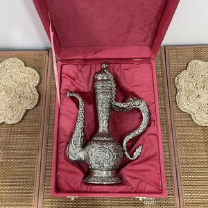 METAL CRAFT SILVER PLATED CARVING SURAHI Figurine with Velvet <b>Box</b> Packaging Modern Traditional - Product Image 3