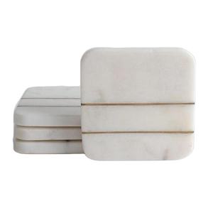 Round <b>White</b> Marble Gold Inlay <b>Coasters</b> Custom Size Luxury Marble Stone& Metal Inlay Cup <b>Coaster</b> for Tea or Coffee - Product Image 1