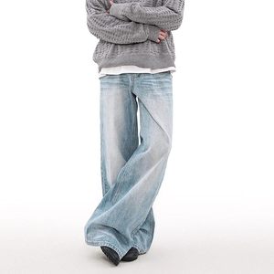 Jean large pour homme en tissu tissé, taille mi-haute, coupe ample, couleur unie, fermeture boutonnée, grande taille - Product Image 4