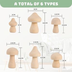 Champignons en bois non finis, assortiment de champignons en bois naturel pour la peinture DIY, les loisirs créatifs pour enfants, la décoration de la maison et les projets créatifs - Product Image 2