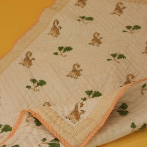 Handmade Soft Breathable Hand-block <b>Printed</b> <b>Safari</b> Giraffe Baby Cotton Quilt Reversible <b>Nursery</b> Dohar & Toddler Play Quilt - Product Image 4