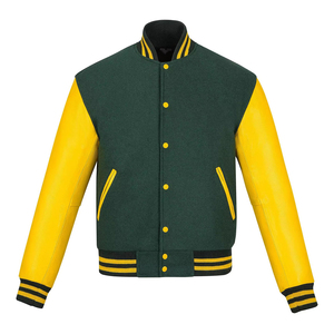 Mens <b>Jacket</b> Green and <b>Yellow</b> Varsity <b>Jacket</b> Classic Letterman Baseball <b>Jacket</b> with Contrast Sleeves Warm Comfortable Casual Wear - Product Image 1