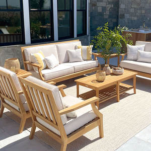 Ensemble de canapés de jardin en teck minimaliste moderne, imperméable, pour espaces de vie extérieurs contemporains, pour villa et hôtel - Product Image 2