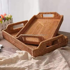 Bandejas de Ratán Rústicas Ecológicas Hechas a Mano, Duraderas, con Asas, Diseño Redondo Personalizable para Almacenamiento y Servicio - Product Image 6