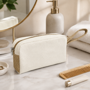 Pochette cosmétique personnalisée en toile de coton et jute avec fermeture éclair, sac de maquillage, organiseur de toilette de voyage, vente en gros, OEM, ODM, marque privée, export en vrac - Product Image 4