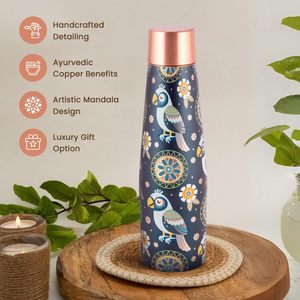 Ensemble cadeau artistique en bouteille et verre en cuivre pur |   Ensemble de bien-être artisanal en cuivre épais imprimé mandala bleu - Product Image 4