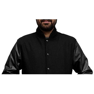 Veste universitaire en laine respirante épaisse, personnalisée, noire, avec col montant et logo frontal, prix de gros abordable - Product Image 5