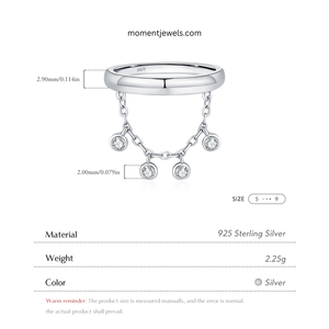 925 Sterling Silver Tassel <b>Ring</b> for Women Shimmering Round Zircon Inlay Rhodium Plated Dangle Charm <b>Finger</b> <b>Ring</b> Daily Party Wear - Product Image 5