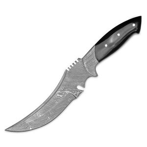 Cuchillo Bowie de hoja fija de Damasco con filo recto para supervivencia al aire libre, funda de cuero premium, camping, bushcraft, OEM, venta al por mayor a granel - Product Image 2