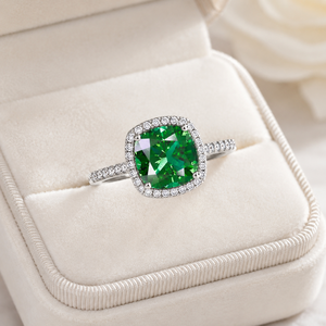 925 Sterling <b>Silver</b> Lab Grown Emerald Moissanite Halo <b>Ring</b> for <b>Women</b> Cushion Cut Green Gemstone Engagement <b>Wedding</b> <b>Ring</b> - Product Image 6