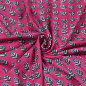 Pink Hand Block Printed Organic Eco-Friendly Medium <b>Weight</b> Kalamkari Style Cotton <b>Fabric</b> Leaf Motif Small Booti Pattern for - Product Image 4
