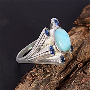 <b>Crown</b> Shape S925 Sterling Silver <b>Ring</b> With Blue Larimar & Kyanite Bezel Set Bohemia Style Gemstone <b>Ring</b> For Women Everyday Wear - Product Image 4