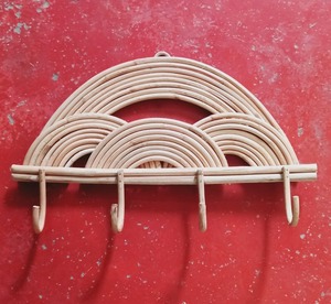 Natural Rattan Wall <b>Shelf</b> Rainbow <b>Hook</b> Rack Multifunction Hanging Storage Holder for Bathroom Kitchen Living Room - Product Image 1