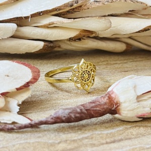Premium Look Bohemian Floral <b>Ring</b> <b>Dainty</b> Brass <b>Ring</b> For Women 18k Gold Plated Mandala Band Tribal Flower Jewelry For Wholesale - Product Image 3