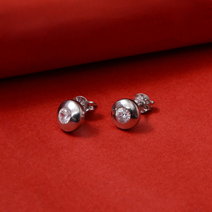 Trendy Cubic Zirconia (CZ) <b>Silver</b> <b>Stud</b> Earrings Bezel Setting Diamond Women's Daily Wear Wedding Jewelry Fashion Gift Her - Product Image 3