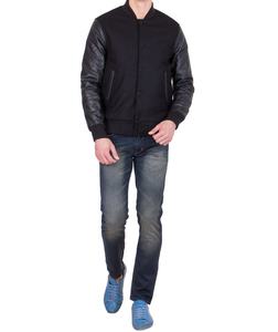 Chaqueta de Béisbol Universitaria para Hombre, de Cuero Vacuno Negro con Mangas de Cuero y Cuerpo de Lana Negra, con Parches Bordados OEM - Product Image 4