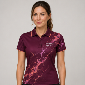 Polo pour femme personnalisé en marbre rose bordeaux craquelé, séchage rapide, respirant, manches courtes, uniforme de golf performant WPS-0891 - Product Image 1
