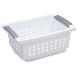 2 confezioni piccolo cesto impilabile bidone di plastica bianco aperto salvaspazio biancheria organizer - Product Image 2